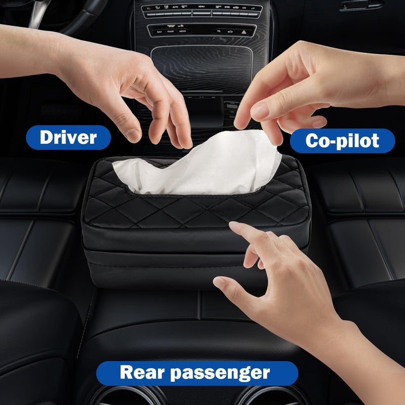 VETERBONE Car Tissue Holder, Standard Tissue Holder for Car Pu Leather Car Napkin Holder, Car Backseat Extra Large Tissue Organization Fit for 120-230 Tissues per Box 9.84'' x 4.72'' x 5.91'' (Black) - Image 5